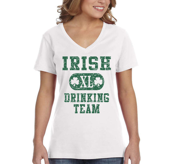 XtraFly Apparel Women's Irish Drinking Team Shamrock St. Patrick's V-Neck Short Sleeve T-Shirt
