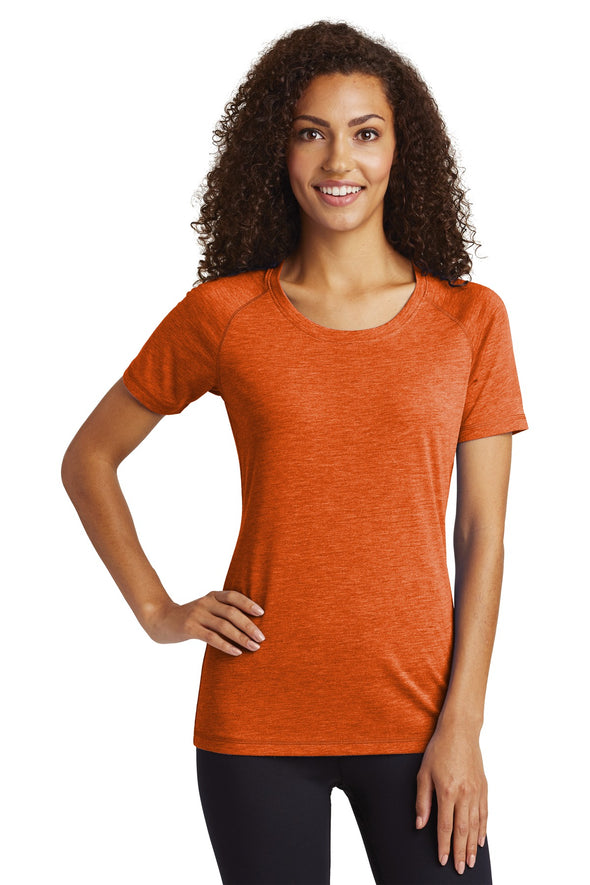 Sport-Tek Ladies PosiCharge Tri-Blend Wicking Scoop Neck Raglan Tee