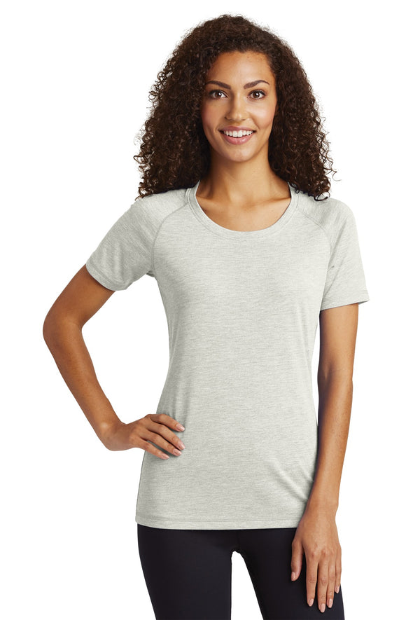 Sport-Tek Ladies PosiCharge Tri-Blend Wicking Scoop Neck Raglan Tee