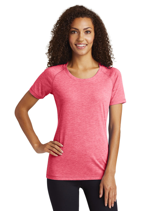 Sport-Tek Ladies PosiCharge Tri-Blend Wicking Scoop Neck Raglan Tee