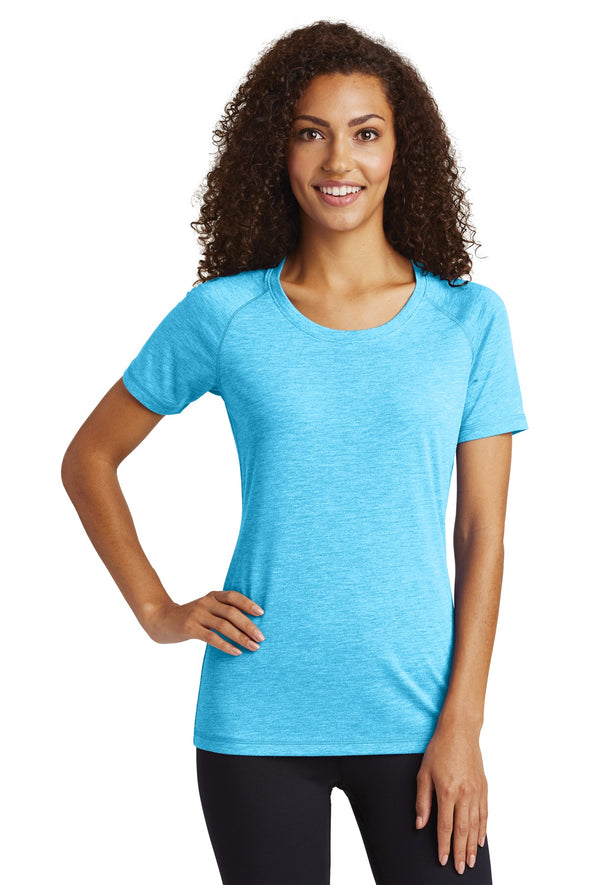 Sport-Tek Ladies PosiCharge Tri-Blend Wicking Scoop Neck Raglan Tee