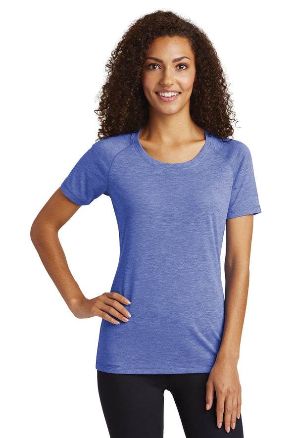 Sport-Tek Ladies PosiCharge Tri-Blend Wicking Scoop Neck Raglan Tee