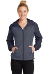 Sport-Tek Ladies Heather Colorblock Raglan Hooded Wind Jacket
