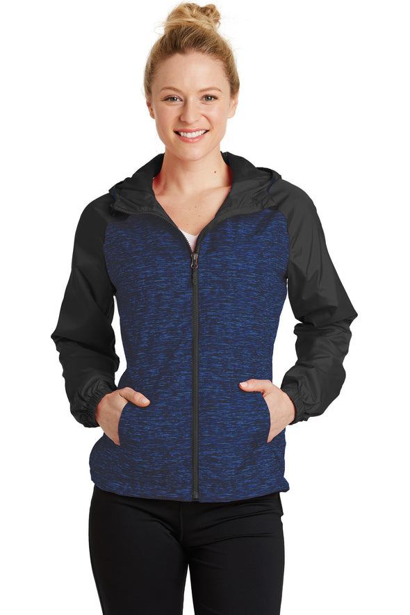 Sport-Tek Ladies Heather Colorblock Raglan Hooded Wind Jacket