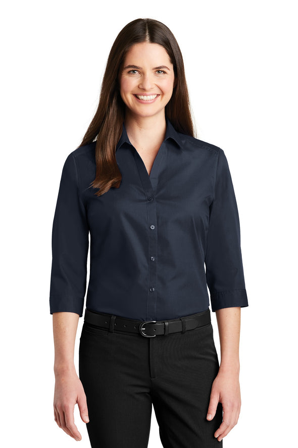 Port Authority Ladies 3/4-Sleeve Carefree Poplin Shirt
