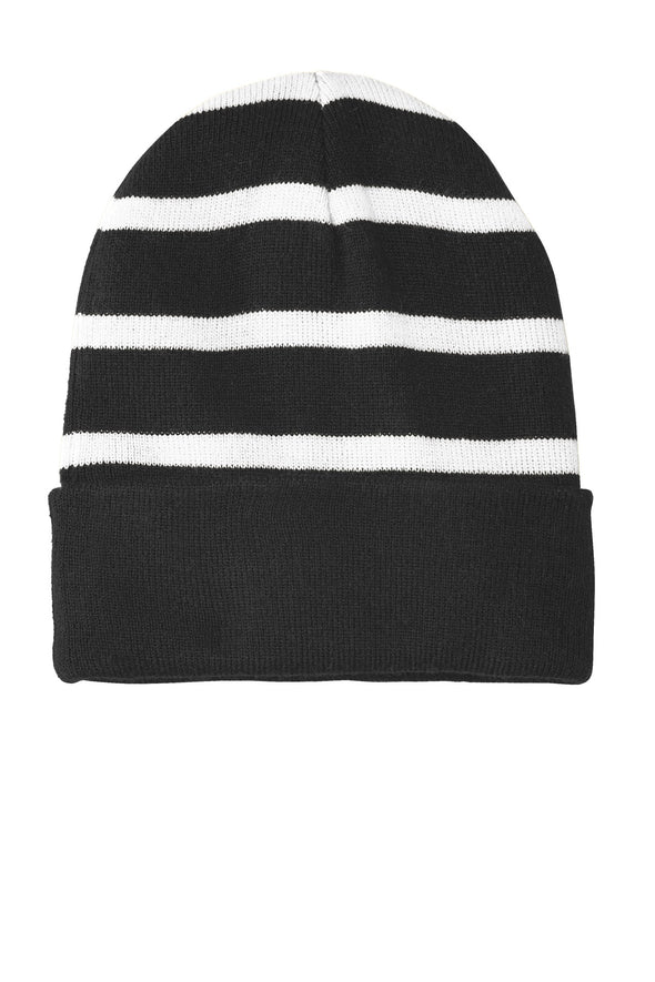 Sport-Tek Striped Beanie with Solid Band