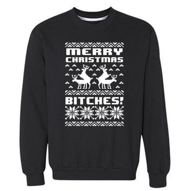 XtraFly Apparel Merry Xmas B*tch*s Ugly Christmas Pullover Crewneck-Sweatshirt