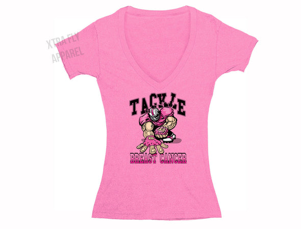 Free Shipping Womens Breast Cancer Awareness Fight Love Cure Pink Support Ribbon Survivor V-neck T-shirt Pink