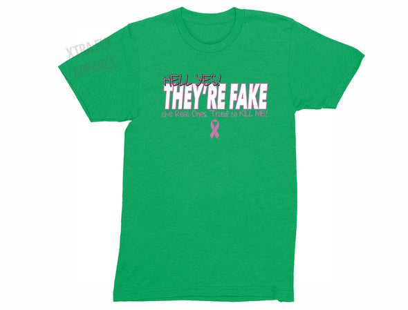 Free Shipping Men's Breast Cancer Awareness They're Fake PINK Ribbon Survivor Crewneck T-Shirt
