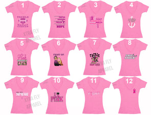 Free Shipping Womens Breast Cancer Awareness Fight Love Cure Pink Support Ribbon Survivor V-neck T-shirt Pink