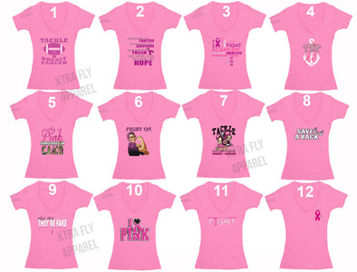Free Shipping Womens Breast Cancer Awareness Fight Love Cure Pink Support Ribbon Survivor V-neck T-shirt Pink