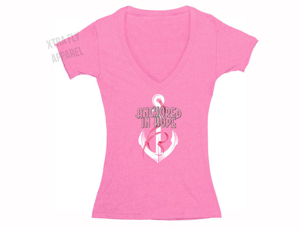 Free Shipping Womens Breast Cancer Awareness Fight Love Cure Pink Support Ribbon Survivor V-neck T-shirt Pink