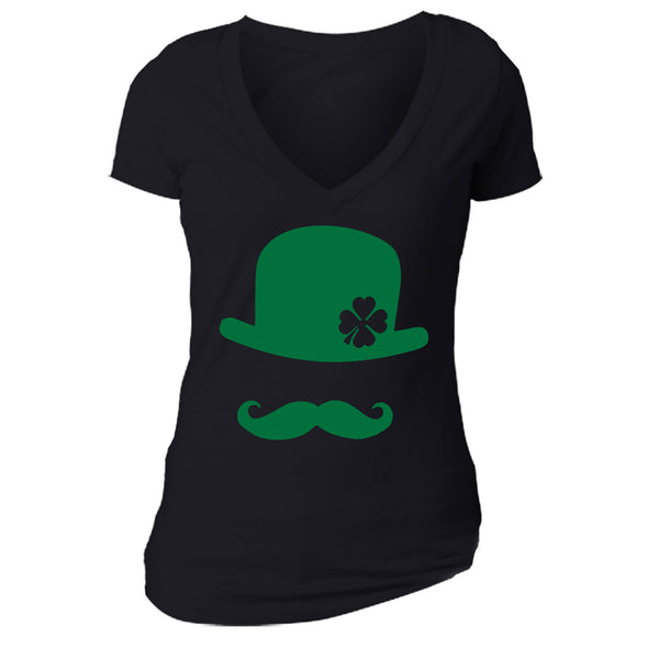 Free Shipping Womens St. Patrick's Day Saint Paddy Drunk shirt Hat Mustache Shamrock Clover Irish Women Short Sleeve V-Neck T-Shirt