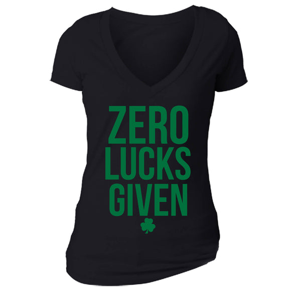 Free Shipping Womens St. Patrick's Day Saint Paddy Drunk shirt Zero Lucks Given Shamrock Clover Irish Women Short Sleeve V-Neck T-Shirt