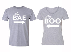 Free Shipping Matching Couples Family My Bae My Boo Love Matching Couple Men Women Crewneck V-Neck  T-shirt Gray