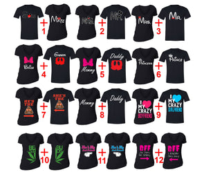 Free Shipping Matching Couples Family Valentine's Day Love Best Friends  Matching Couple Men Women Crewneck V-Neck  T-shirt Black Group 3