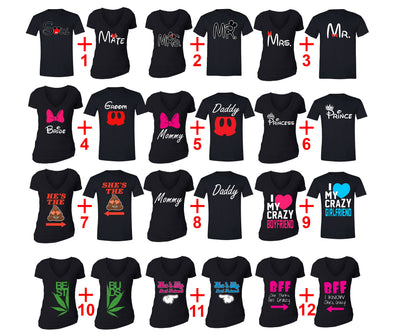 Free Shipping Matching Couples Family Valentine's Day Love Best Friends  Matching Couple Men Women Crewneck V-Neck  T-shirt Black Group 3