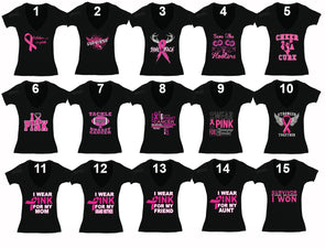 Free Shipping Womens Breast Cancer Awareness Fight Love Cure Pink Support Ribbon Survivor Hope V-Neck T-shirt Black