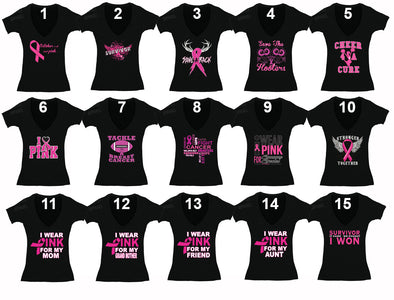 Free Shipping Womens Breast Cancer Awareness Fight Love Cure Pink Support Ribbon Survivor Hope V-Neck T-shirt Black