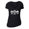 Free Shipping Womens 3 White Skulls Sugar Skull Day of the Dead Dia de los Muertos Mexican Heritage Halloween Gothic V-Neck Black