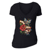 Free Shipping Womens Como Duele Butterfly Sugar Skull Day of the Dead Dia de los Muertos Mexican Heritage Rose Love Halloween V-Neck Black