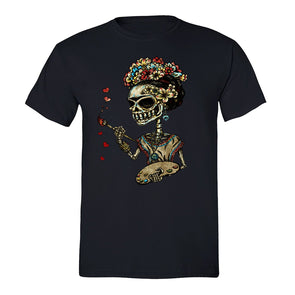 Free Shipping Mens Frieda Kahlo Skeleton Paint Sugar Skull Day of the Dead Dia de los Muertos Mexican Heritage Flowers Love  T-Shirt Black