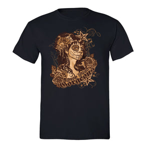 Free Shipping Mens Drop Dead Gorgeous Skeleton Sugar Skull Day of the Dead Dia De Los Muertos  Mexican Heritage Copper T-Shirt Black