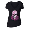 Free Shipping Womens Skull Pink Roses Sugar Skull Day of the Dead Dia de los Muertos Mexican Heritage Rose Love Halloween V-Neck Black
