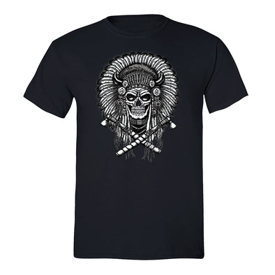 Free Shipping Mens Skull Indian Headress Sugar Skull Day of the Dead Dia De Los Muertos Mexican Heritage Halloween Gothic T-Shirt Black