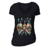 Free Shipping Womens Pink-up Girl 2 Cross Sugar Skull Day of the Dead Dia de los Muertos Mexican Heritage Rose Love  Halloween V-Neck Black