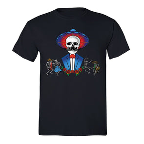 Free Shipping Mens Mustache Skull Hat Blue Jacket Sugar Day of the Dead Dia De Los Muertos Mexican Revolution Heritage T-Shirt Black