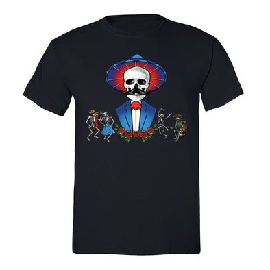 Free Shipping Mens Mustache Skull Hat Blue Jacket Sugar Day of the Dead Dia De Los Muertos Mexican Revolution Heritage T-Shirt Black