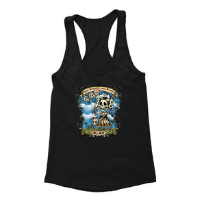 Free Shipping Womens Amor Immortal Sugar Skull Day of the Dead Dia de los Muertos Mexican Heritage Flowers Halloween Racerback Tanktop Black