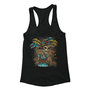 Free Shipping Womens La Catrina Sugar Skull Day of the Dead Dia de los Muertos Mexican Heritage Rose Love  Halloween Racerback Tanktop Black