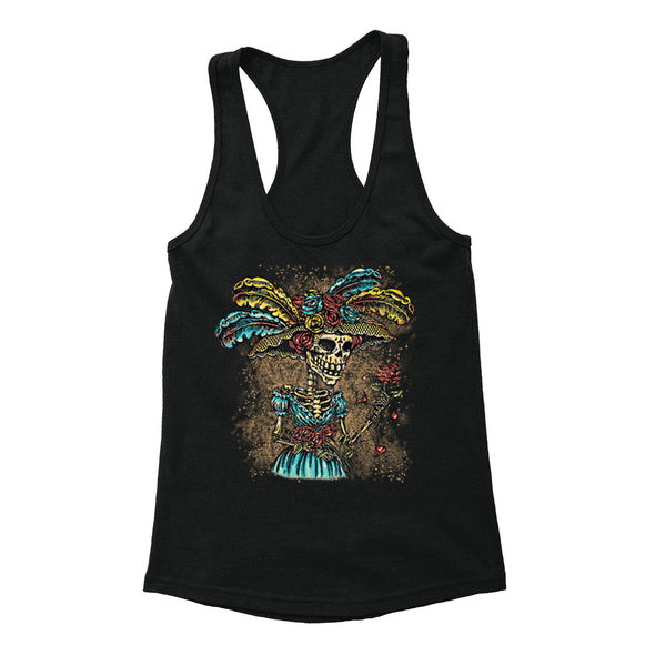Free Shipping Womens La Catrina Sugar Skull Day of the Dead Dia de los Muertos Mexican Heritage Rose Love  Halloween Racerback Tanktop Black