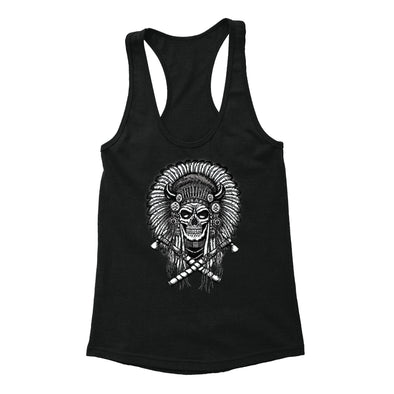 Free Shipping Womens Skull Indian Headress Sugar Skull Day of the Dead Dia de los Muertos Mexican Heritage Halloween Racerback Tanktop Black