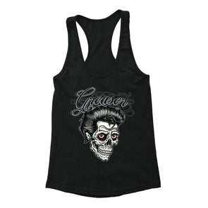 Free Shipping Womens Greaser Skull Skeleton Sugar Skull Day of the Dead Dia De Los Muertos Revolution Heritage Racerback Tanktop Black