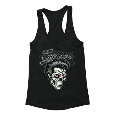 Free Shipping Womens Greaser Skull Skeleton Sugar Skull Day of the Dead Dia De Los Muertos Revolution Heritage Racerback Tanktop Black