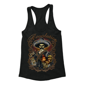 Free Shipping Womens Revolution Tequila Mariachi Sugar Skull Day of the Dead Dia De Los Muertos Mexican Heritage Racerback Tanktop Black