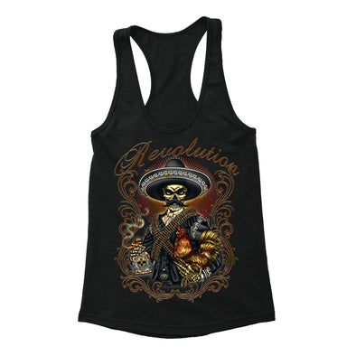 Free Shipping Womens Revolution Tequila Mariachi Sugar Skull Day of the Dead Dia De Los Muertos Mexican Heritage Racerback Tanktop Black