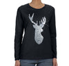 Free Shipping Womens Silver Reindeer Sequins Christmas Santa Winter Sparkle Holiday Sleigh Ho Ho Party Gift Elf Snow Long Sleeve T-shirt