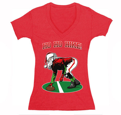 Free Shipping Womens Ho Ho Ho Hike Football Season Sports Fan Christmas Sweater Gift Party Santa Winter V-Neck T-Shirt