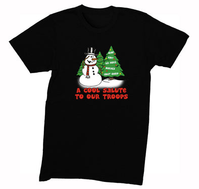 Free Shipping Mens Snowman Salute Our Troops Army Navy Marines Air Force Military Christmas Sweater Santa Tree Winter Crewneck T-Shirt