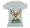 Free Shipping Womens Reindeer Wearing  Sweater Ornaments Ugly Christmas Sweater Winter Santa Holiday Snowman Gift V-Neck T-Shirt