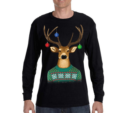 Free Shipping Mens Reindeer Wearing  Sweater Ornaments Ugly Christmas Sweater Winter Santa Holiday Snowman Gift Long Sleeve  T-Shirt