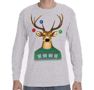 Free Shipping Mens Reindeer Wearing  Sweater Ornaments Ugly Christmas Sweater Winter Santa Holiday Snowman Gift Long Sleeve  T-Shirt