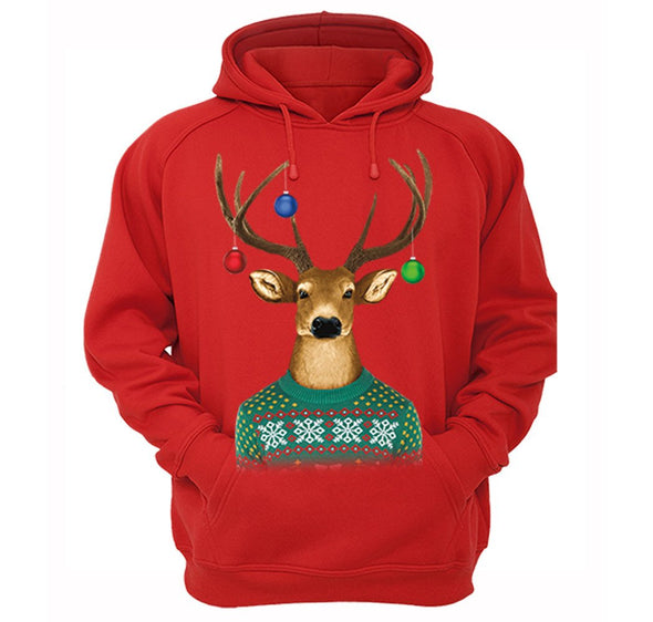 Free Shipping Reindeer Wearing  Sweater Ornaments Ugly Christmas Sweater Winter Santa Holiday Snowman Gift Men Womens Hoodie
