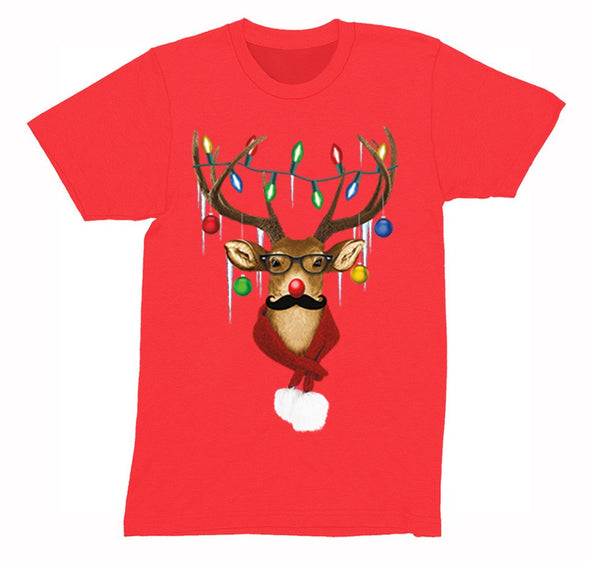 Free Shipping Mens Reindeer Wearing Sweater Moustache Lights Ugly Christmas Sweater Winter Holiday Santa Gift Crew Neck T-Shirt