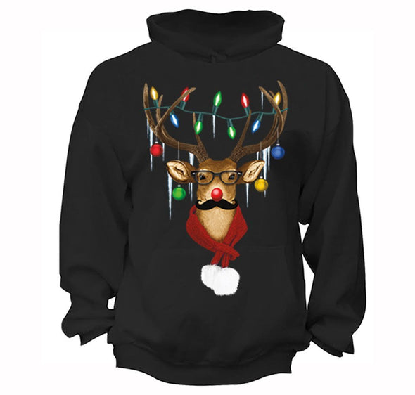 Free Shipping Reindeer Wearing Sweater Moustache Lights Ugly Christmas Sweater Winter Holiday Santa Gift Men Womens Hoodie
