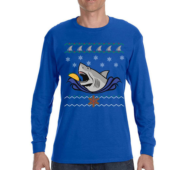 Free Shipping Mens Taco Shark Ugly Christmas Sweater Great White Nautical Holiday Fishing Diving Boat Winter Funny Gift Long Sleeve T-Shirt
